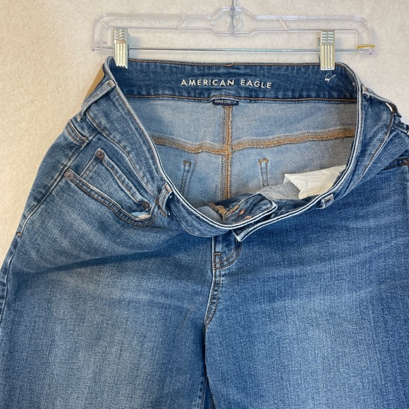American Eagle Hi-Rise Artist Flare Jeans Blue Super Stretch Womens 18 Short - Picture 4 of 11